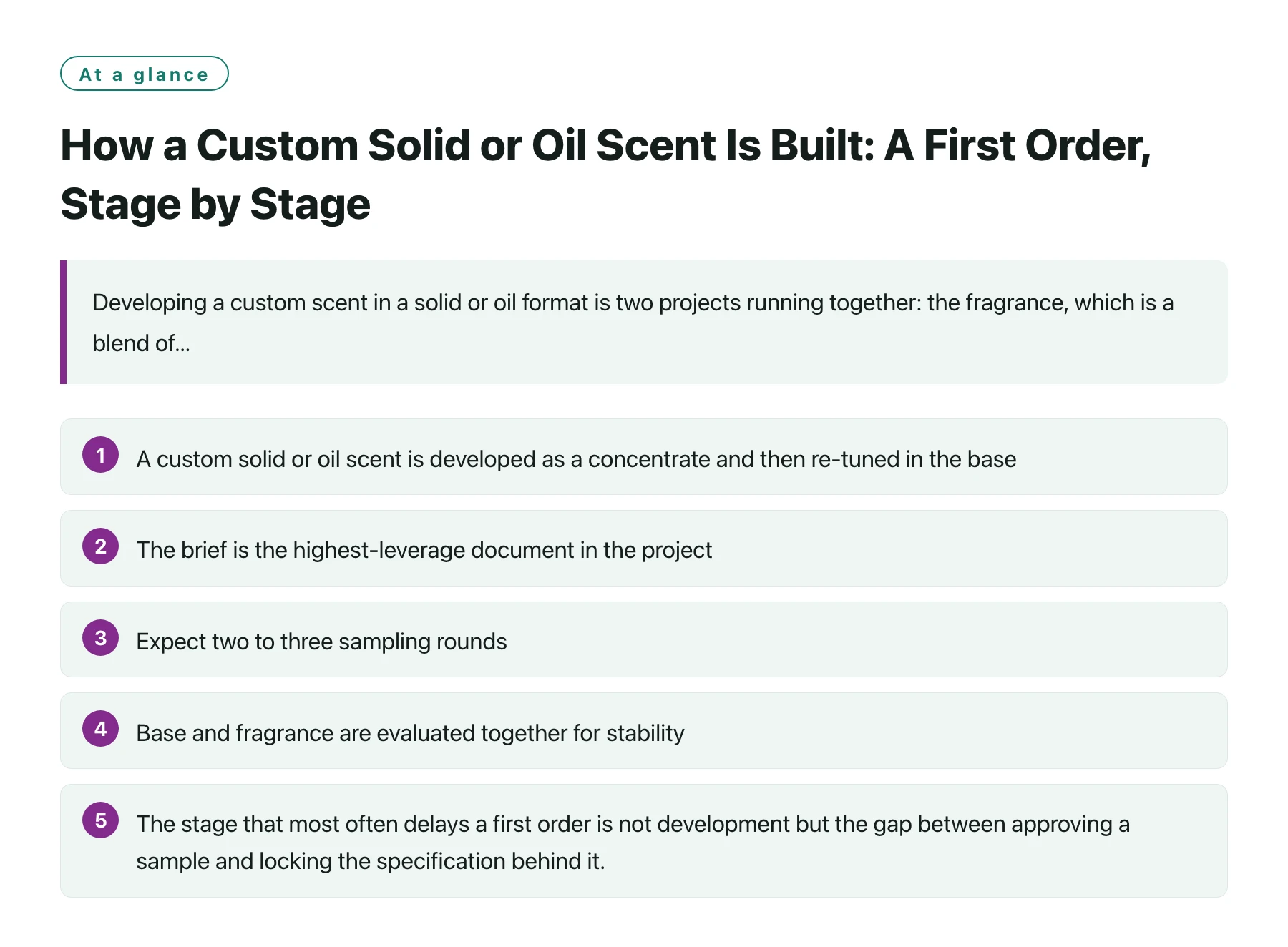 How a Custom Solid or Oil Scent Is Built: A First Order, Stage by Stage——全文要点速览